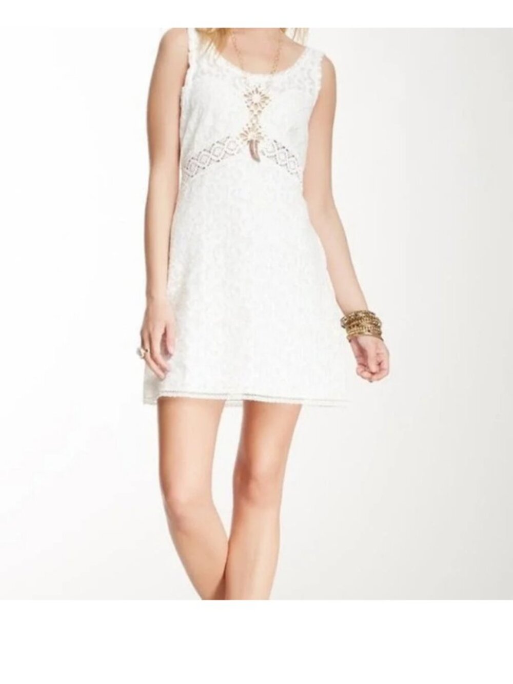 Free People Daisy Chain White Lace Crochet Cutout Mini Dress